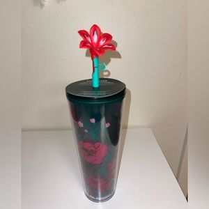 Starbucks Cup, winter floral with straw cover
